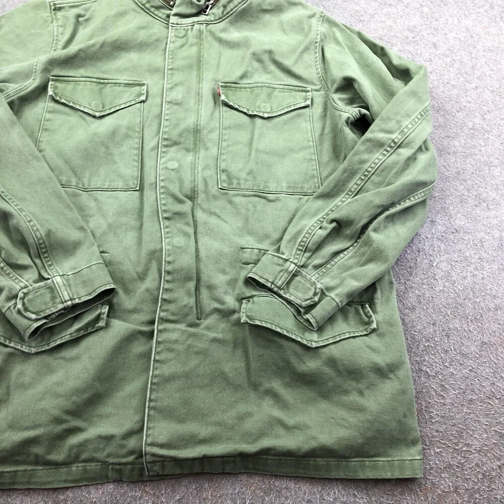 Levi's Jacket Mens XL Green Denim Zip Front Army Field Pockets Outdoor